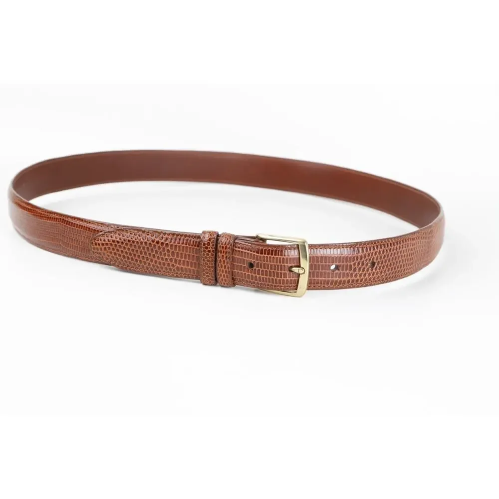 Coach Vintage Cognac Brown Lizard Embossed Leather Belt Brass Buckle Size 36 90